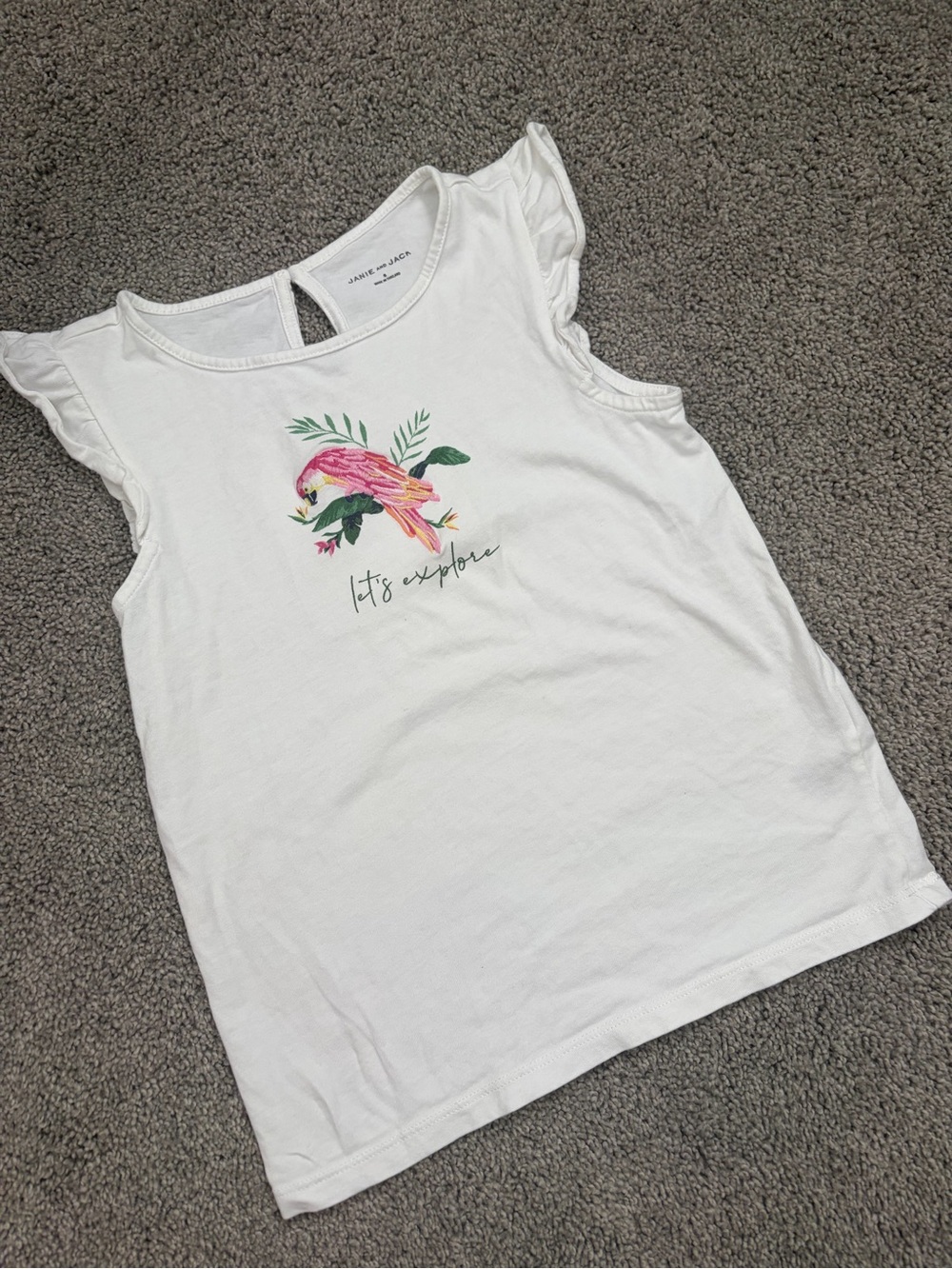 JANIE and JACK - White Girls' Parrot Graphic Ruffle Sleeve Tank - Let's Explore